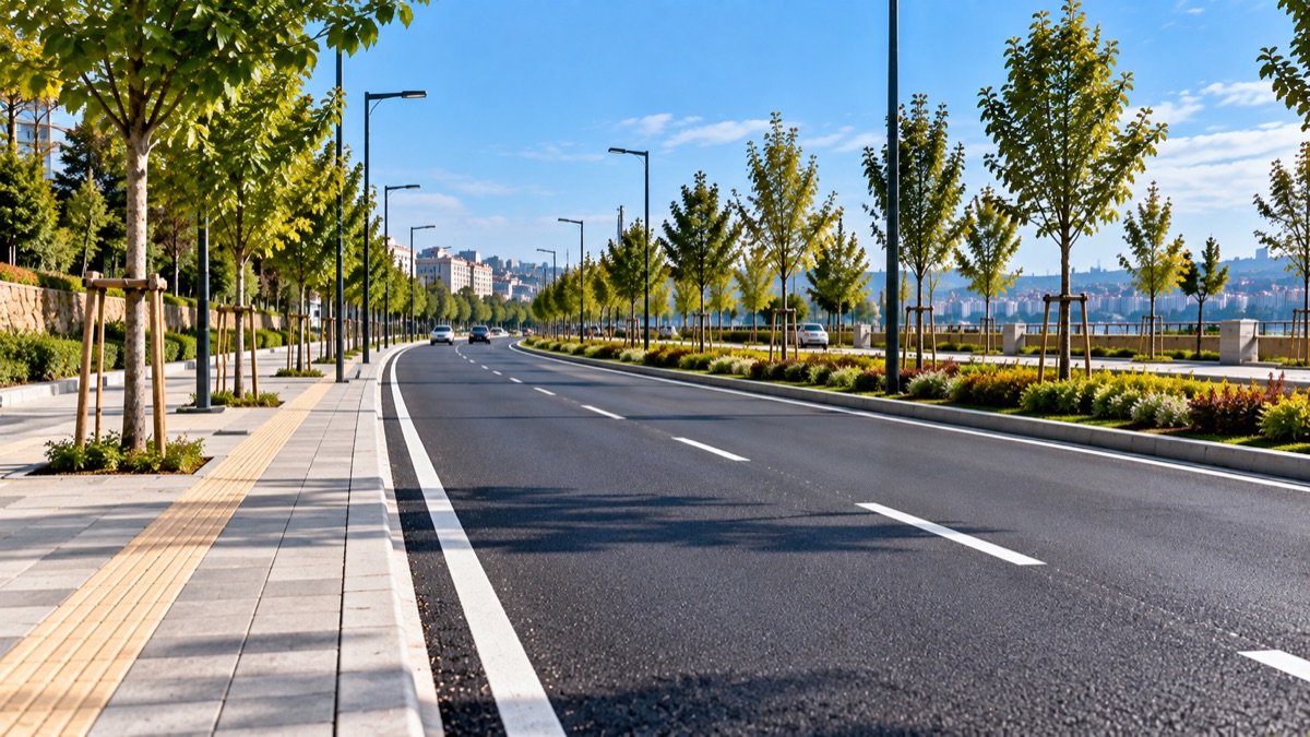 Yenilenen kaldırım ve yol düzenlemesi